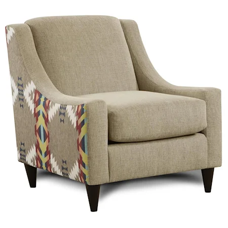 Upholstered Accent Chair with Accent Fabric on Sides & Low Profile Arms